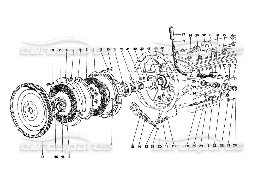 ferrari 412 (mechanical) sistema e controllo frizione - 412 m. (dall'auto n. 7005) diagramma delle parti