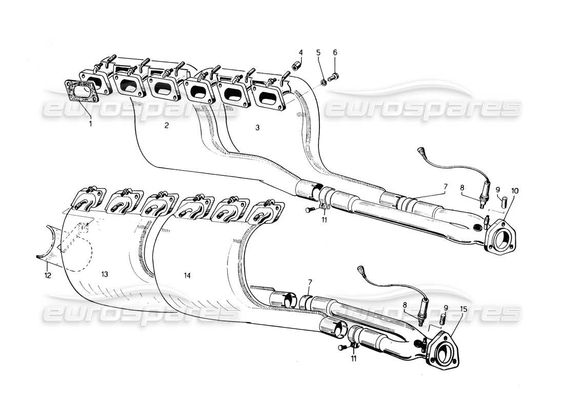 lamborghini countach 5000 qvi (1989) diagramma delle parti dei tubi di scarico