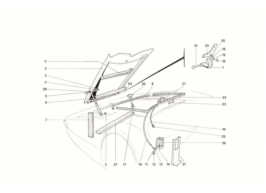ferrari 208 gtb gts coperchio dello scomparto anteriore diagramma delle parti
