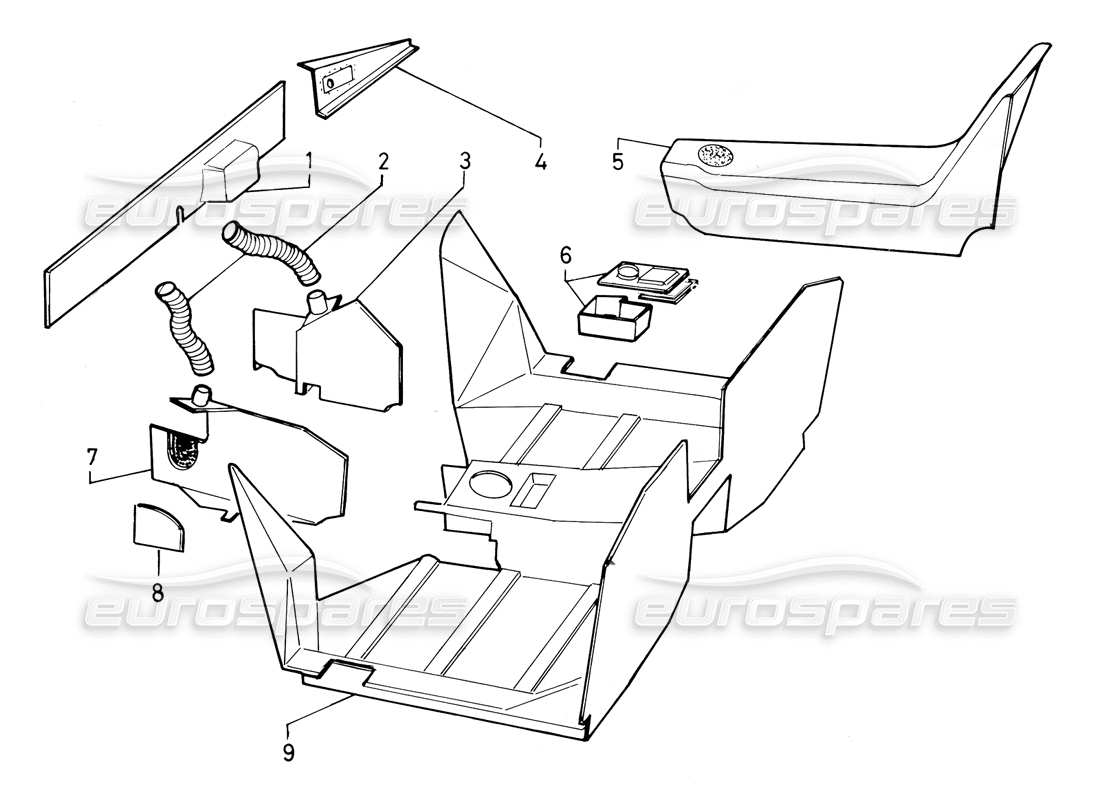 lamborghini countach 5000 qv (1985) rivestimenti interni (valido per variazione qv - gennaio 1987) diagramma delle parti