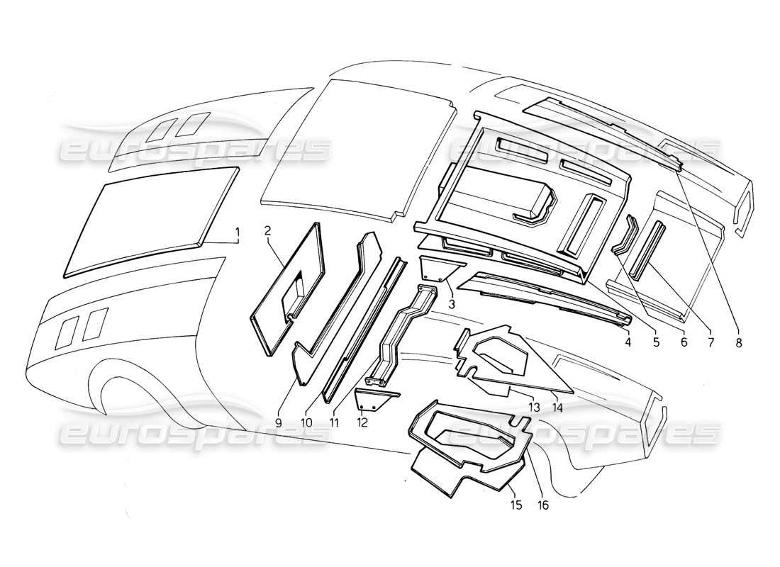 lamborghini countach 5000 qv (1985) rivestimenti interni (valido per variazione qv - maggio 1985) diagramma delle parti