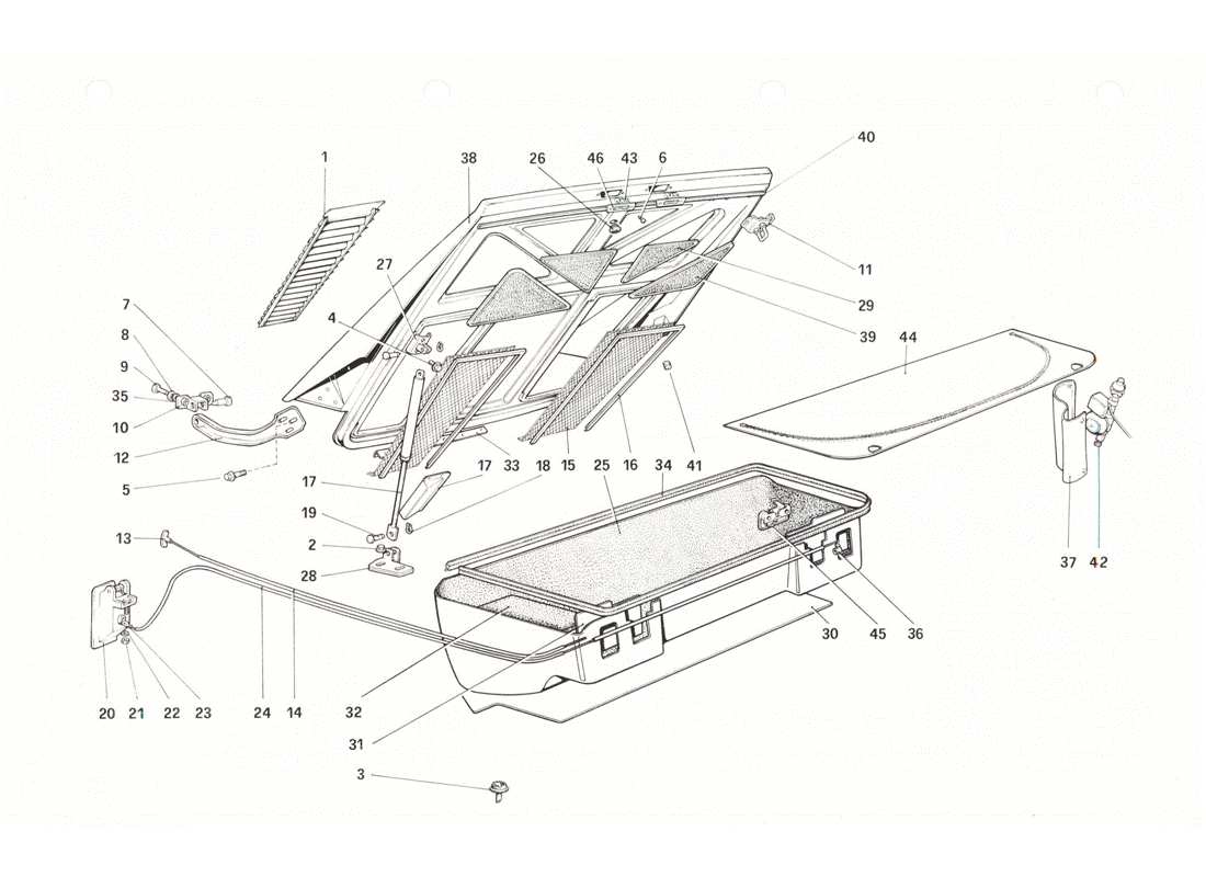 ferrari 208 gtb gts schema delle parti del cofano posteriore e del vano bagagli
