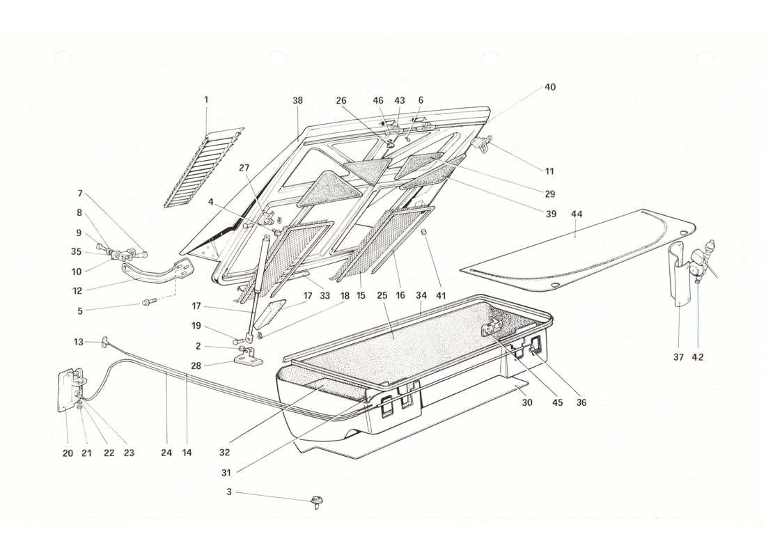 ferrari 208 gtb gts cofano posteriore e vano bagagli diagramma delle parti