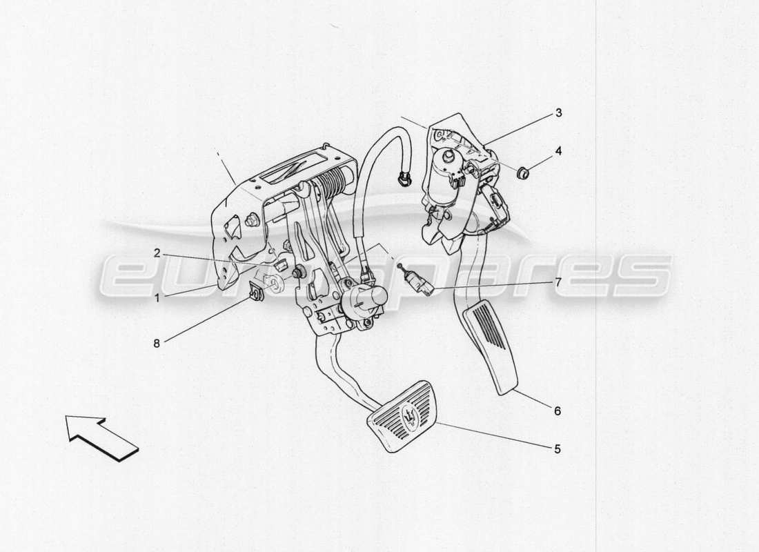 maserati qtp. v8 3.8 530bhp auto 2015 schema completo delle parti dell'unità pedaliera