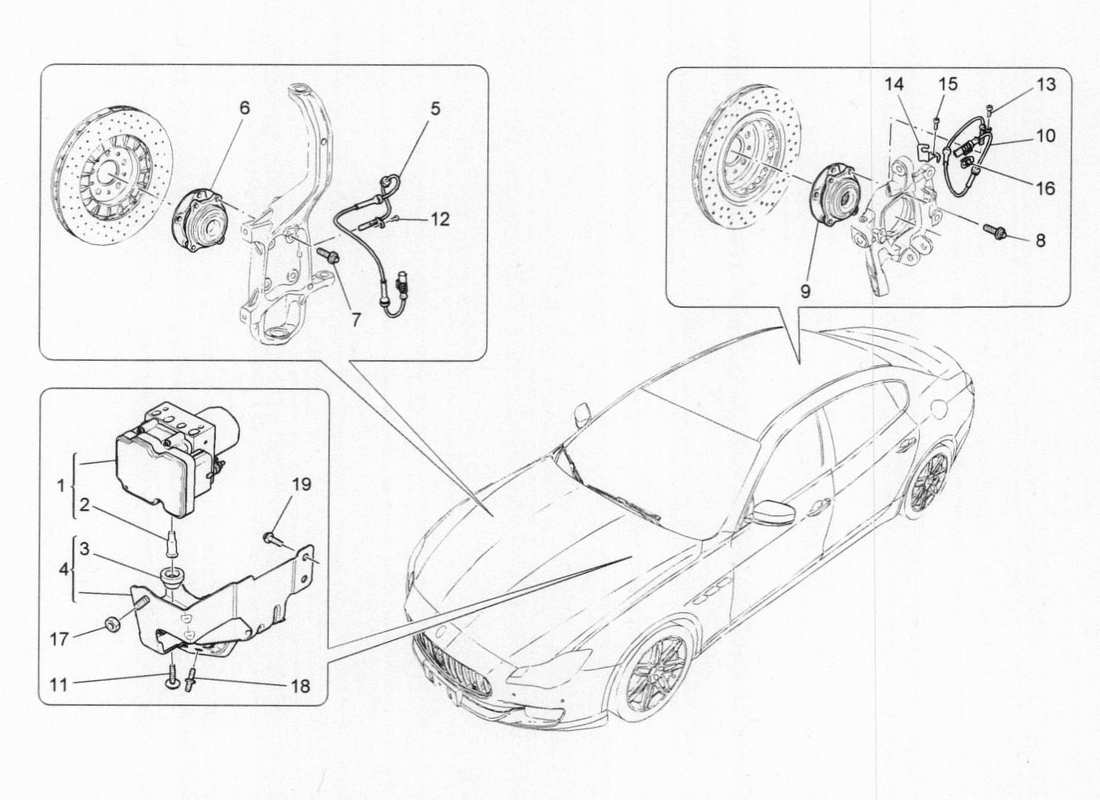 maserati qtp. v6 3.0 bt 410bhp 2015 diagramma delle parti dei sistemi di controllo della frenatura