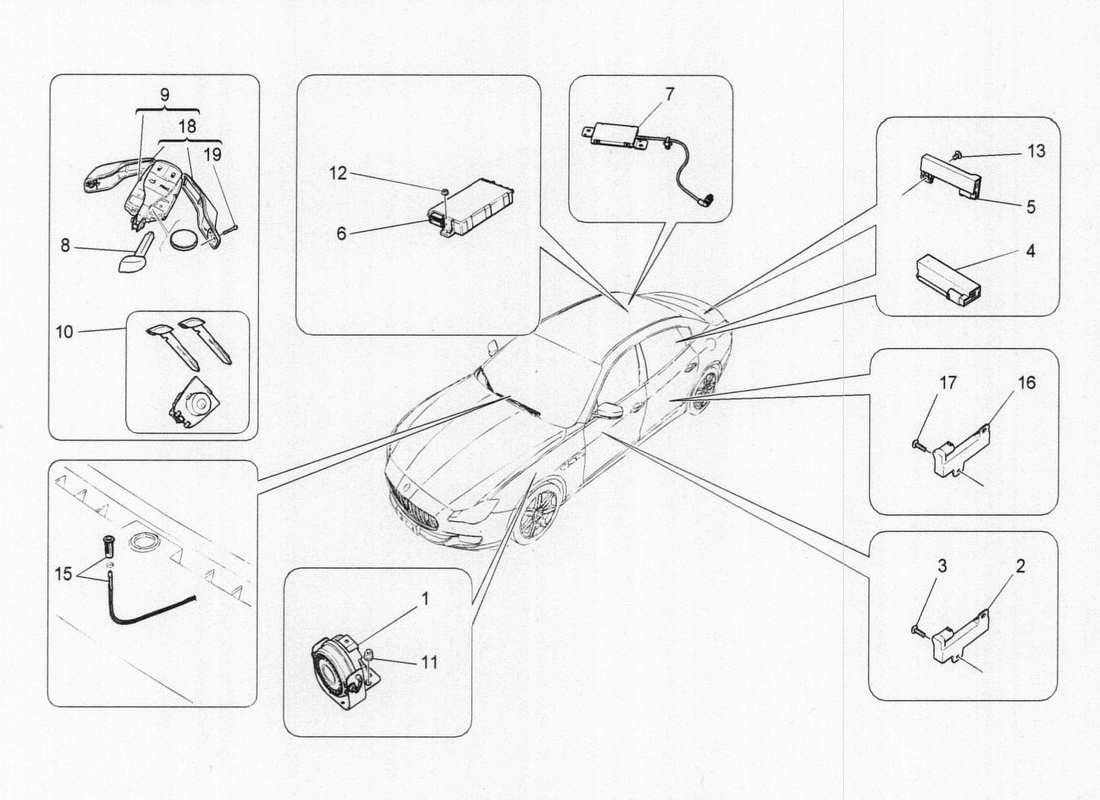 maserati qtp. v6 3.0 tds 275bhp 2017 impianto d'allarme e immobilizzatore diagramma delle parti