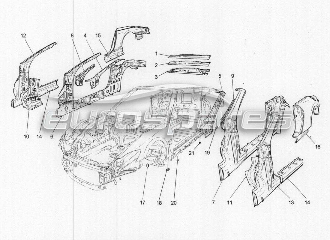 maserati grancabrio mc centenario schema delle parti della carrozzeria e dei pannelli di rivestimento esterni centrali