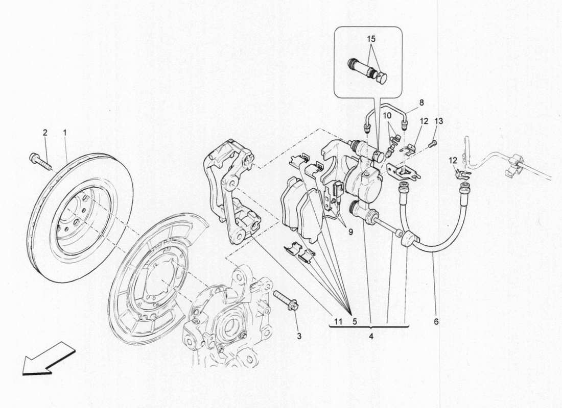 maserati qtp. v6 3.0 bt 410bhp 2015 schema parziale dei dispositivi di frenatura sulle ruote posteriori