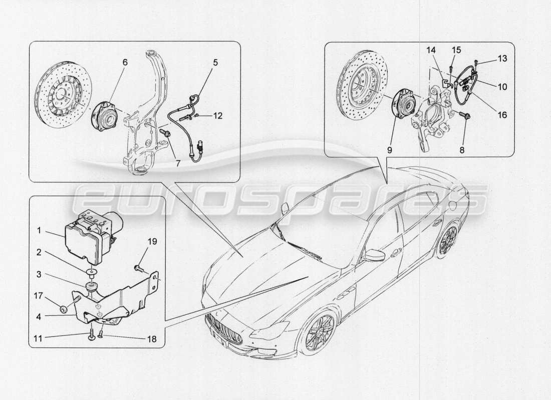 maserati qtp. v8 3.8 530bhp auto 2015 diagramma delle parti dei sistemi di controllo della frenatura