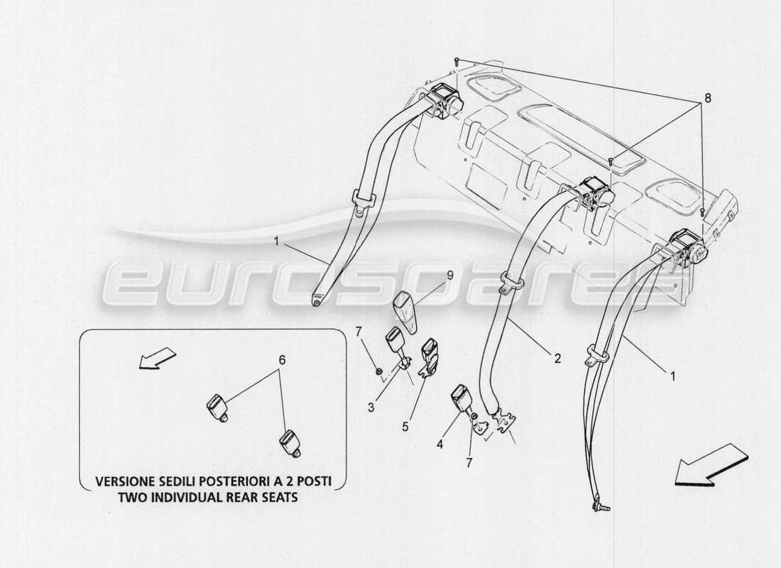 maserati qtp. v8 3.8 530bhp auto 2015 cinture di sicurezza posteriori schema delle parti