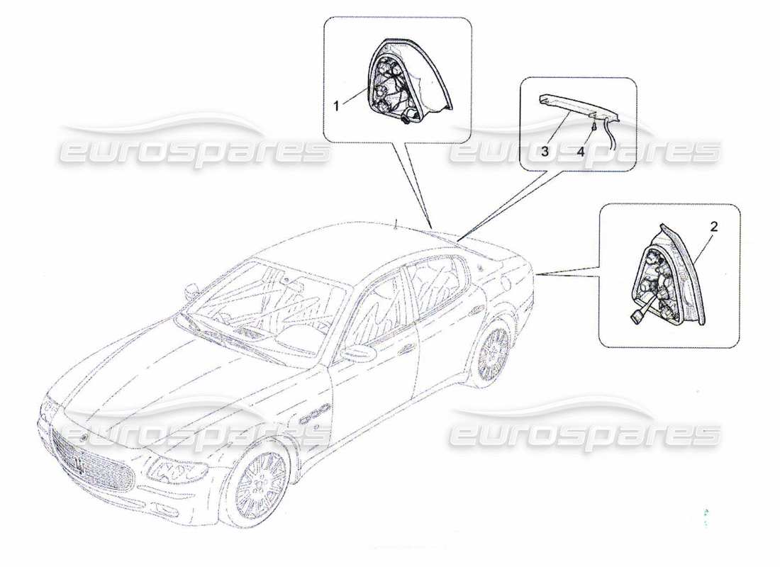 maserati qtp. (2010) 4.7 diagramma delle parti dei gruppi ottici posteriori