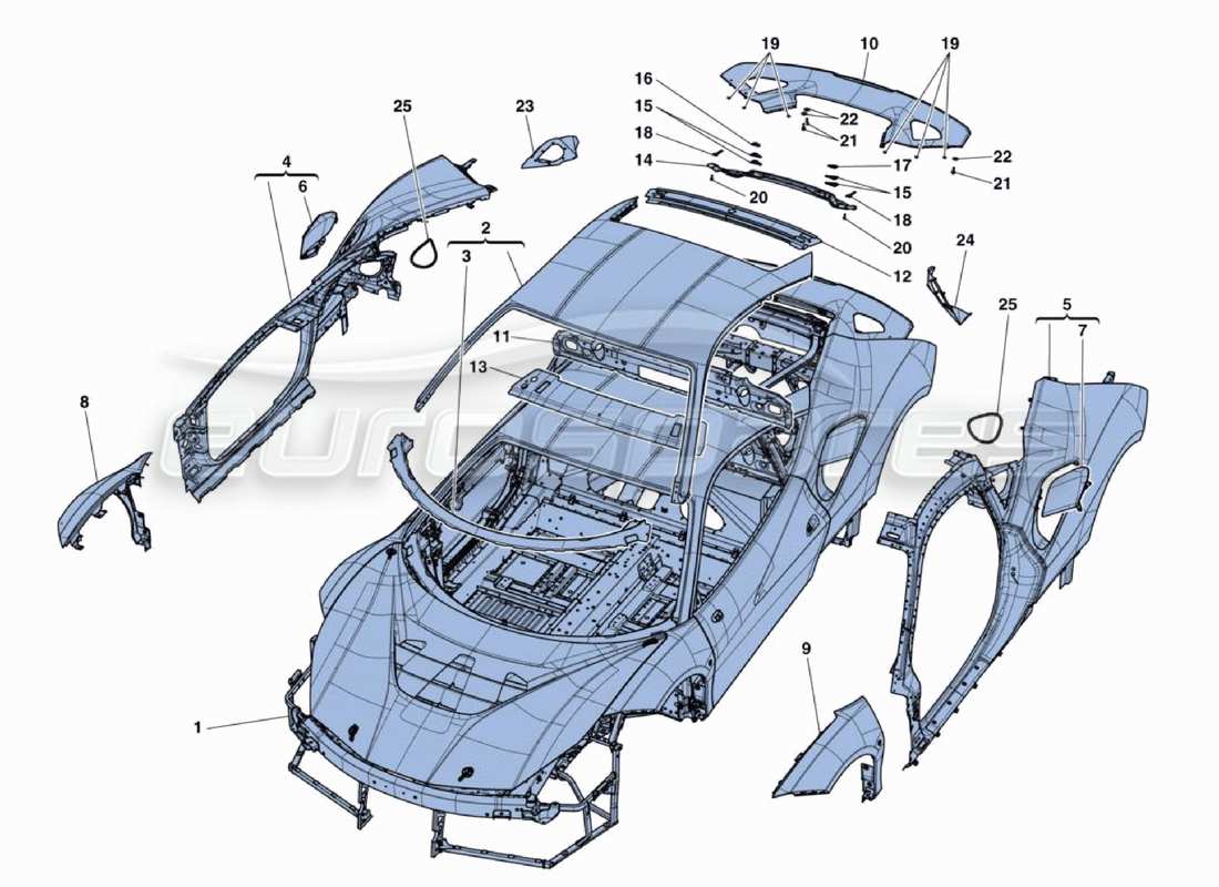 ferrari 488 challenge diagramma delle parti delle parti del corpo