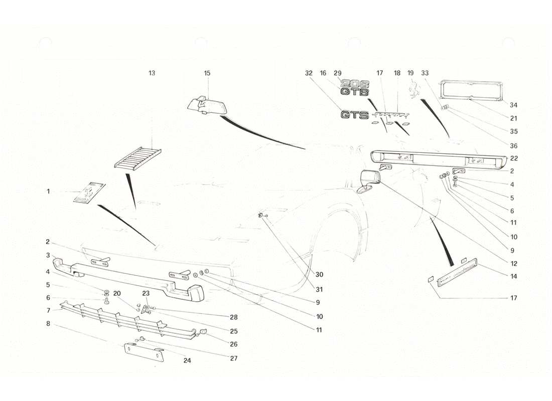 ferrari 208 gtb gts paraurti e modanature diagramma delle parti