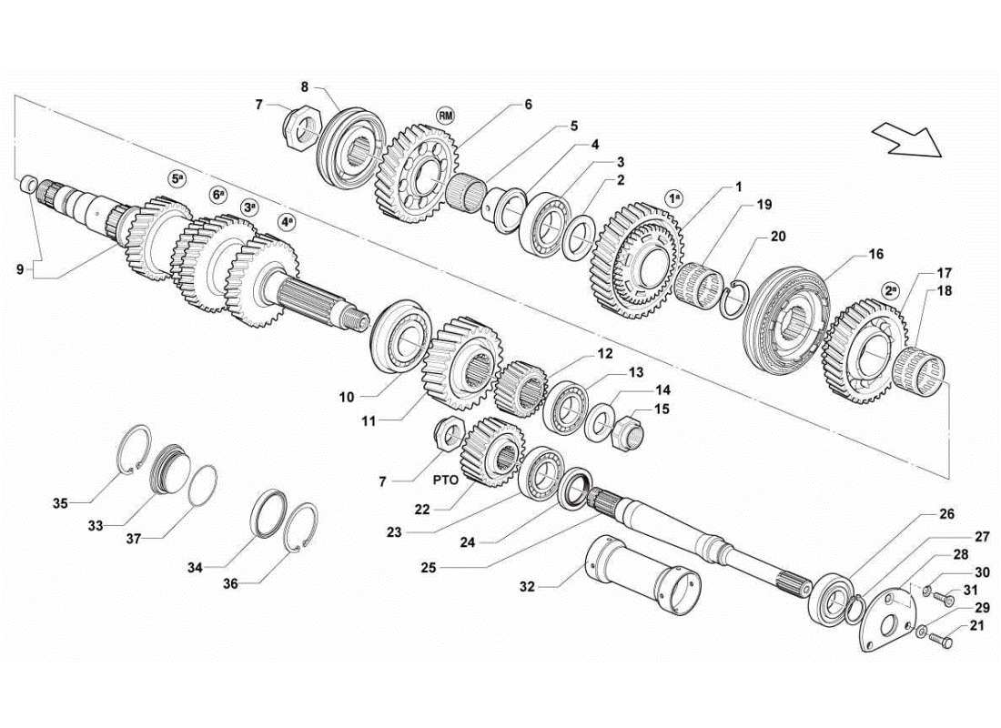 lamborghini gallardo sts ii sc albero condotto: diagramma delle parti della presa di forza