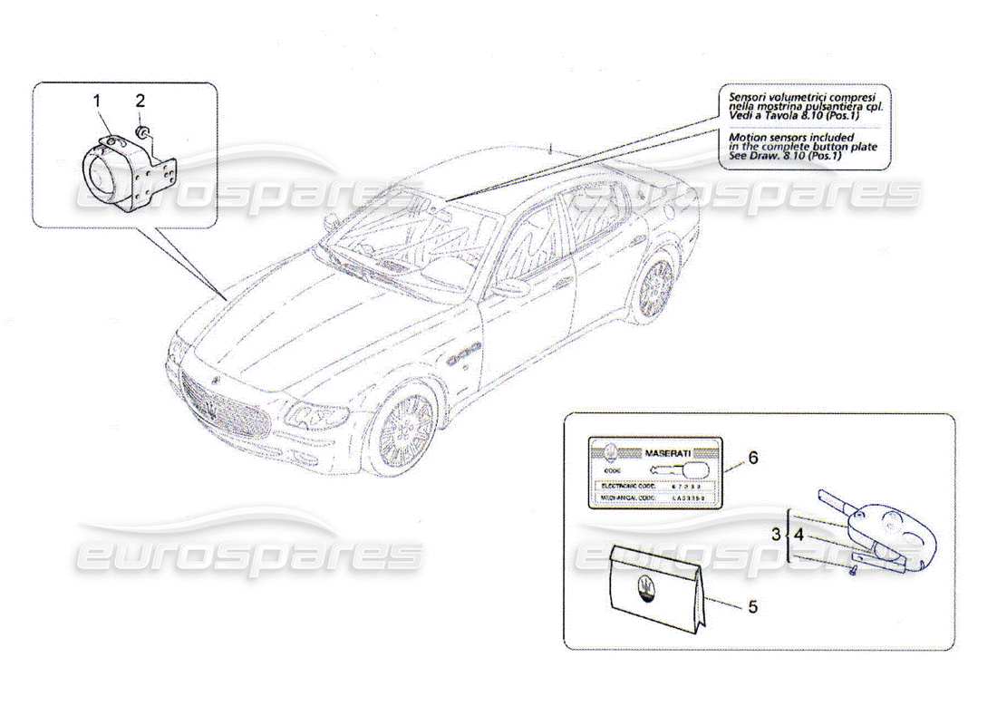 maserati qtp. (2010) 4.2 impianto d'allarme e immobilizzatore diagramma delle parti