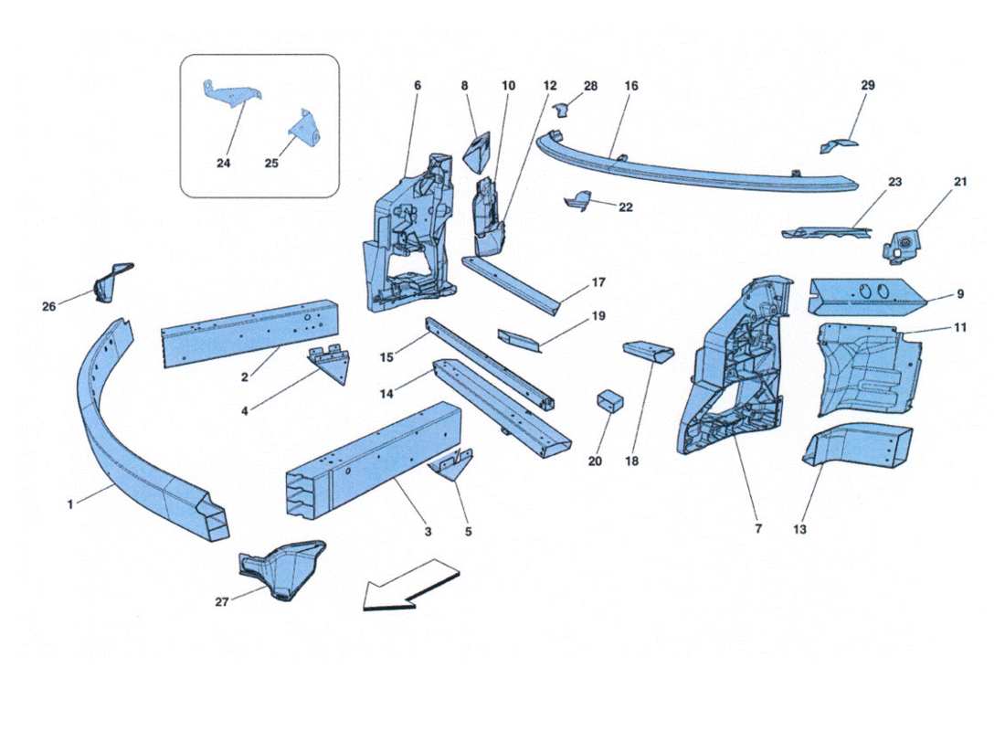 ferrari 458 challenge struttura elementi parte anteriore e lamiere part diagram