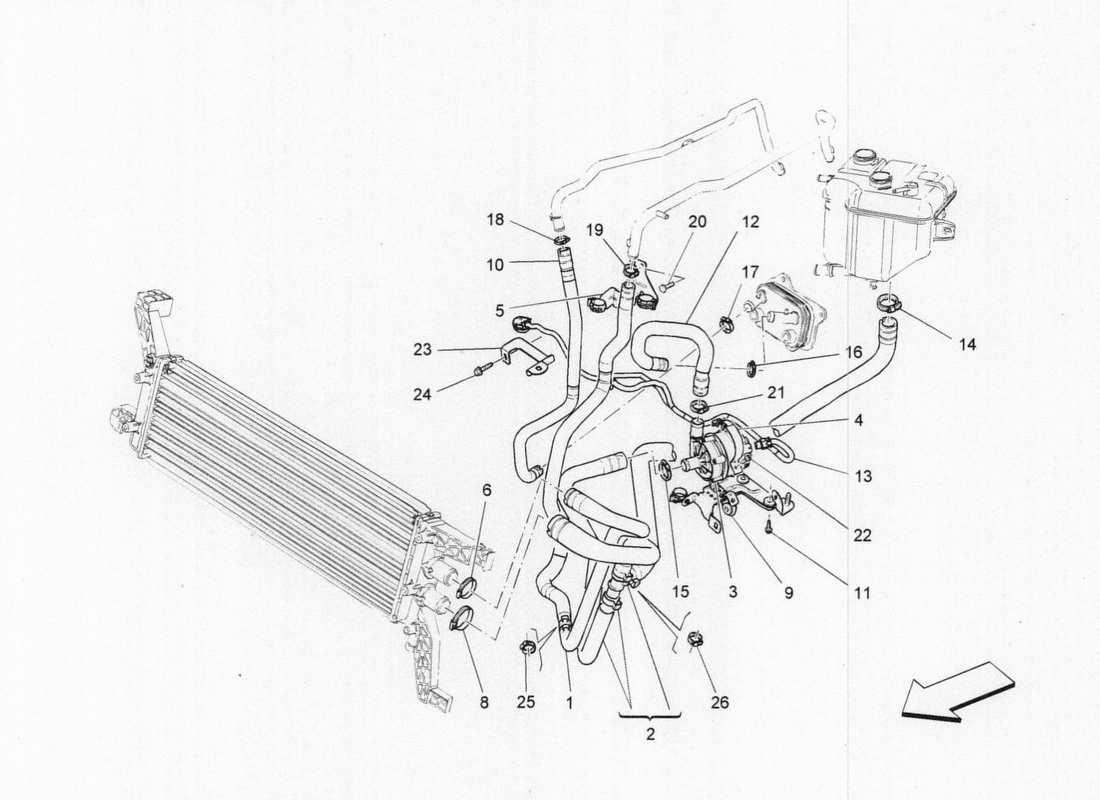 maserati qtp. v6 3.0 bt 410bhp 2015 schema delle parti del sistema di raffreddamento