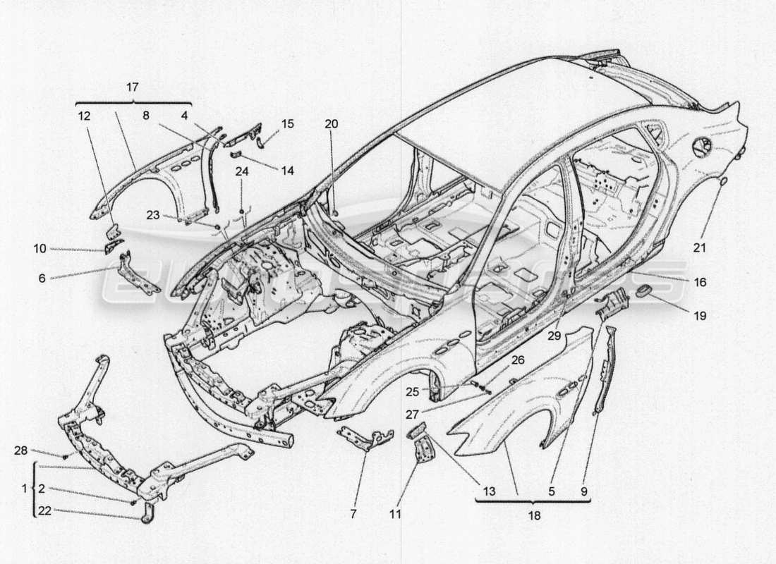 maserati qtp. v8 3.8 530bhp 2014 auto schema delle parti della carrozzeria e dei pannelli di rivestimento esterni anteriori