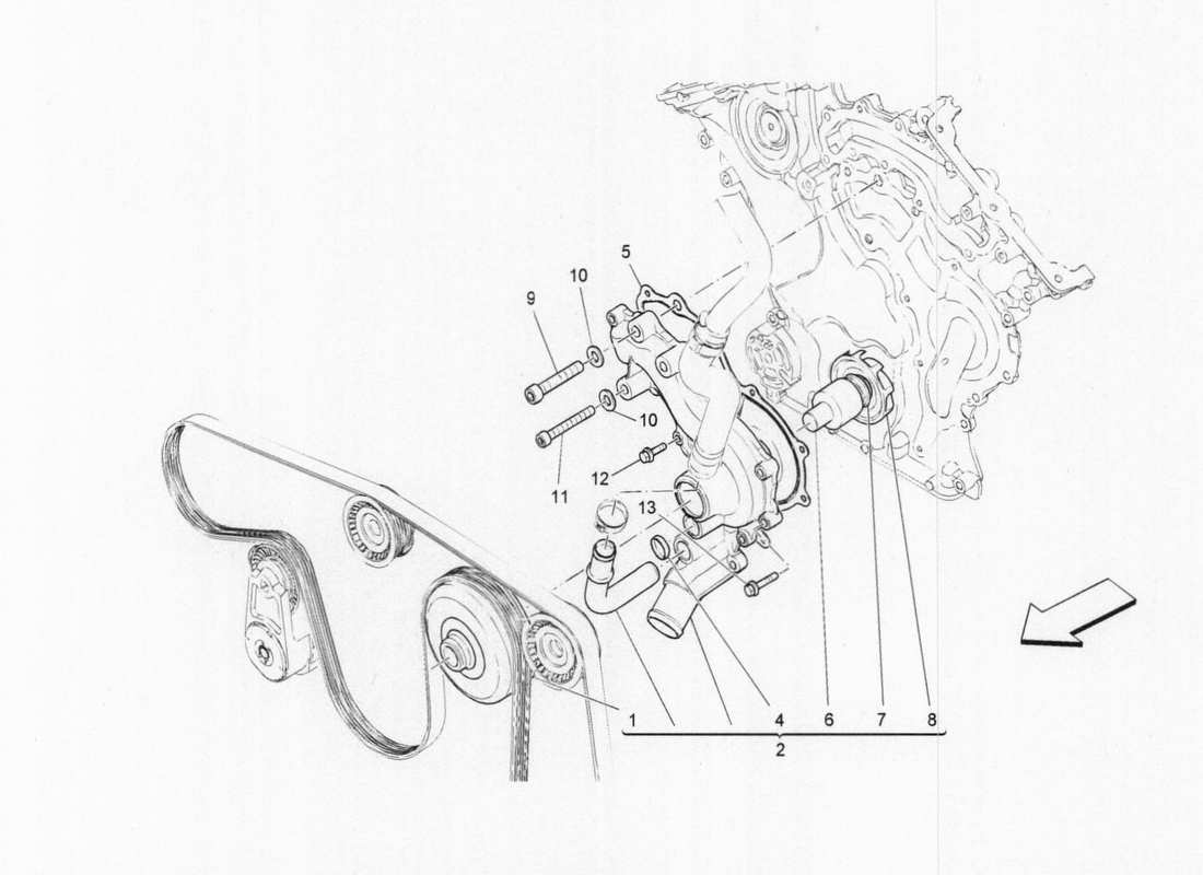 maserati qtp. v6 3.0 bt 410bhp 2015 schema delle parti del sistema di raffreddamento: pompe dell'acqua