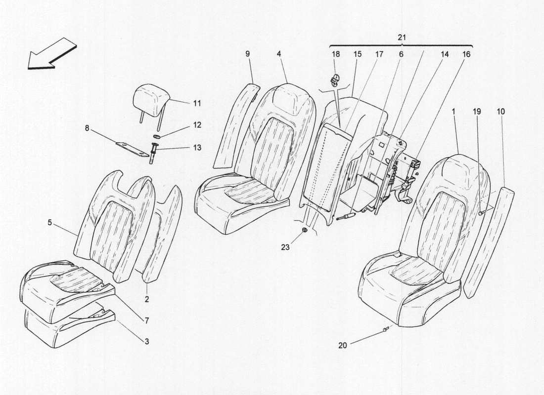 maserati qtp. v6 3.0 bt 410bhp 2wd 2017 sedili posteriori: schema delle parti dei pannelli di rivestimento