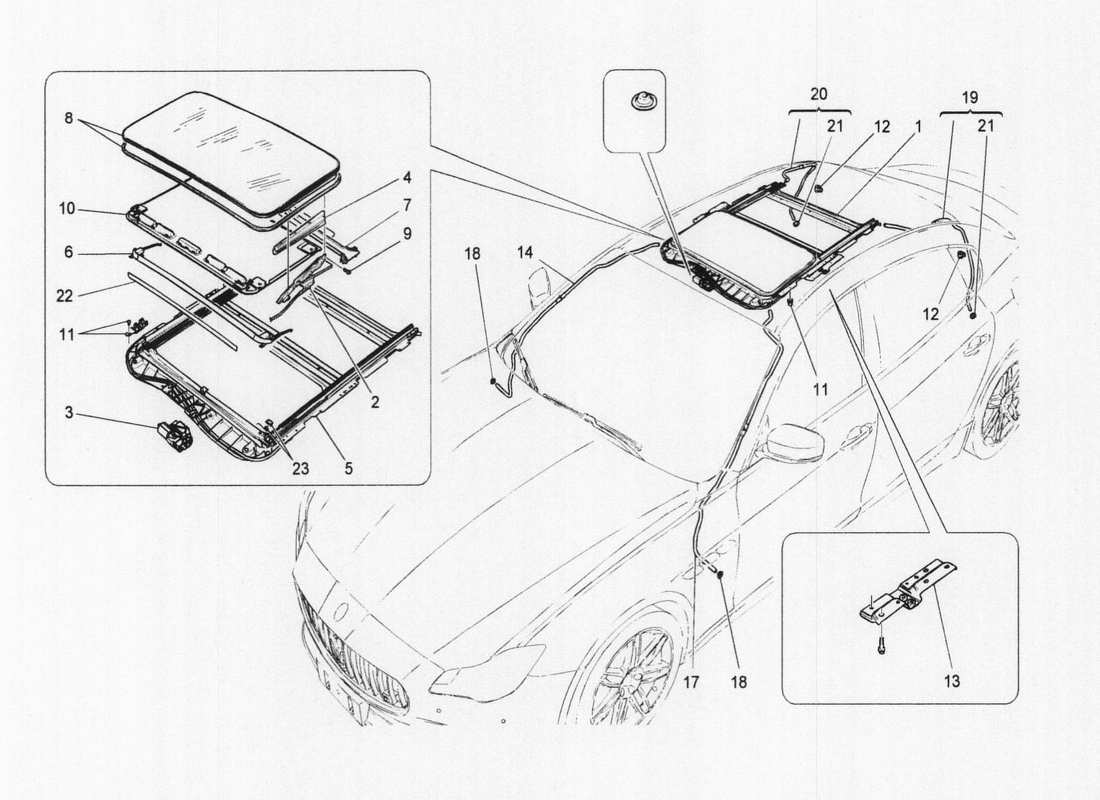maserati qtp. v6 3.0 bt 410bhp 2wd 2017 diagramma delle parti del tetto apribile