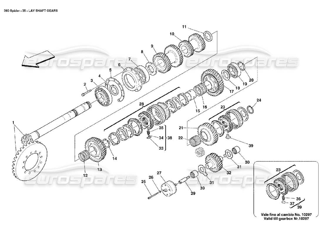 ferrari 360 spider diagramma delle parti degli ingranaggi dell'albero di rinvio