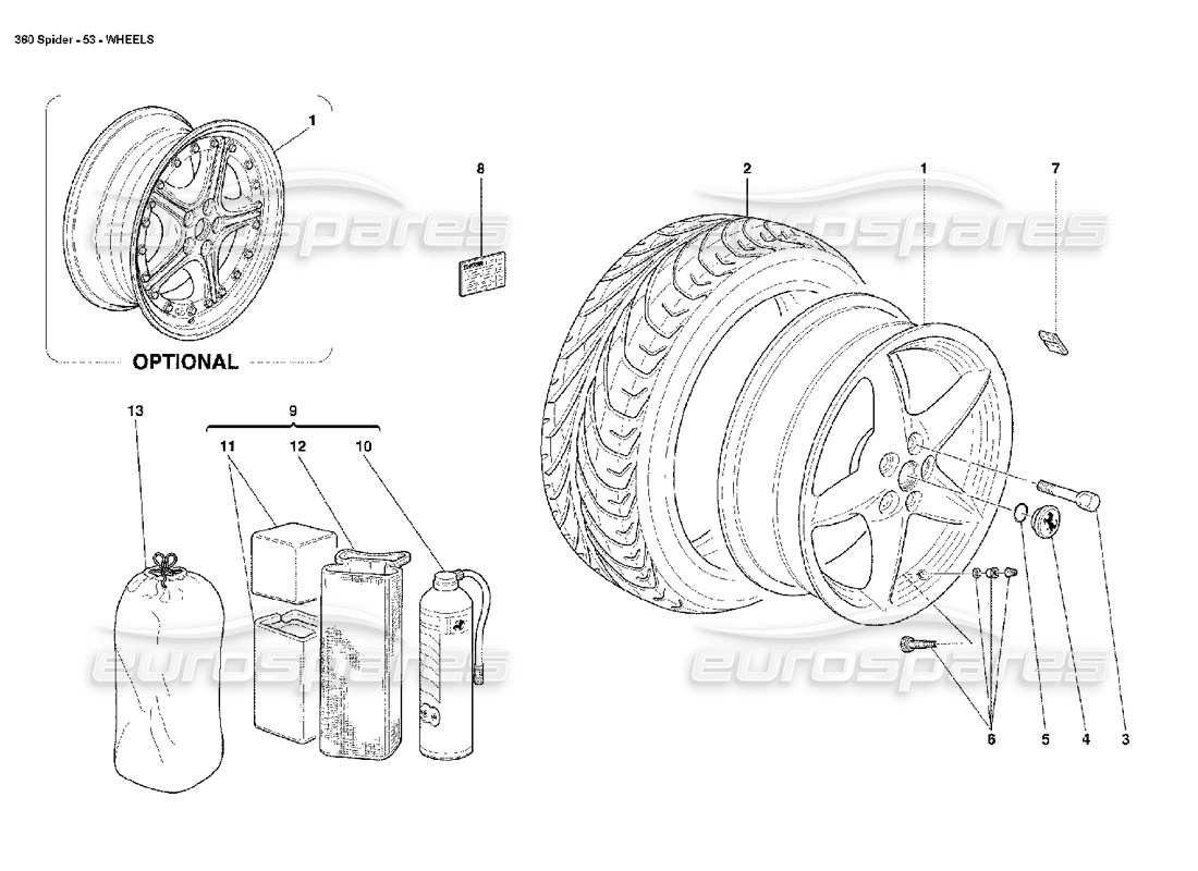 ferrari 360 spider ruote diagramma delle parti
