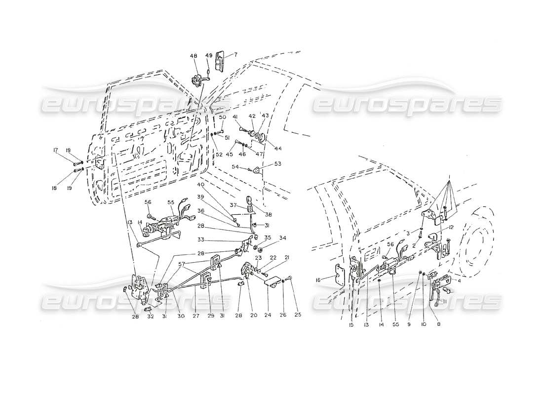 maserati shamal porte - cerniere e comandi interni diagramma delle parti