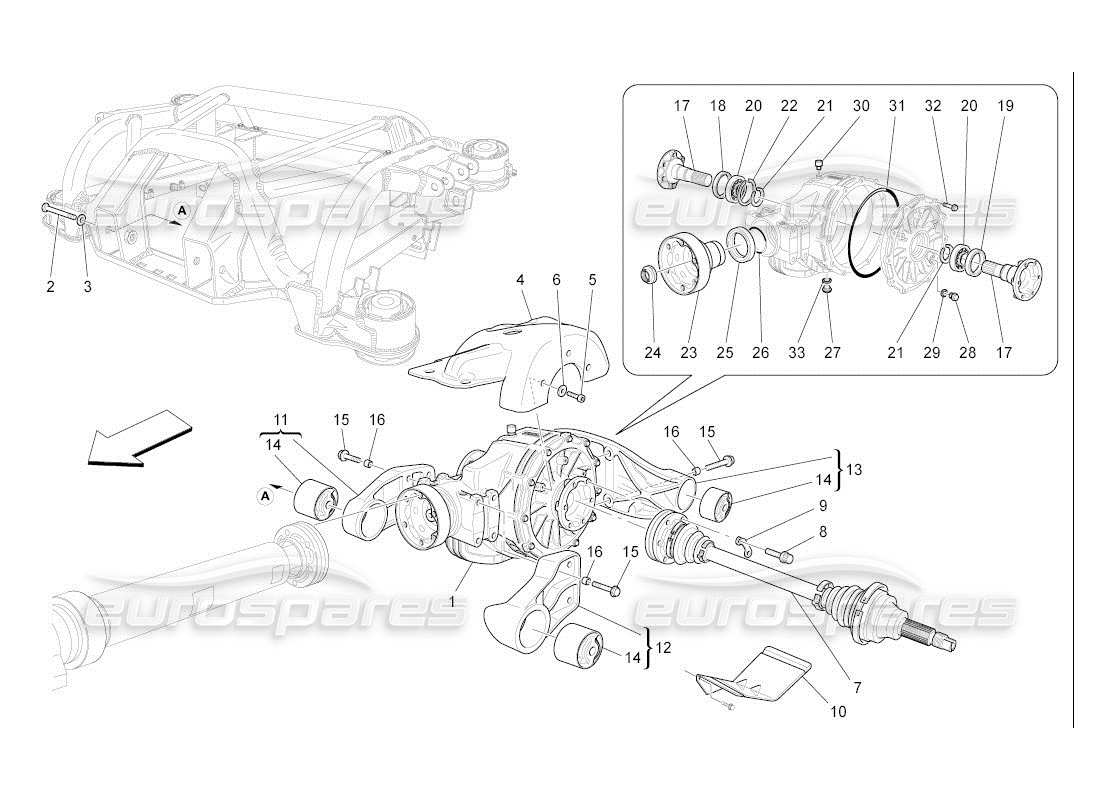 maserati qtp. (2007) 4.2 auto diagramma delle parti del differenziale e dei semiassi posteriori