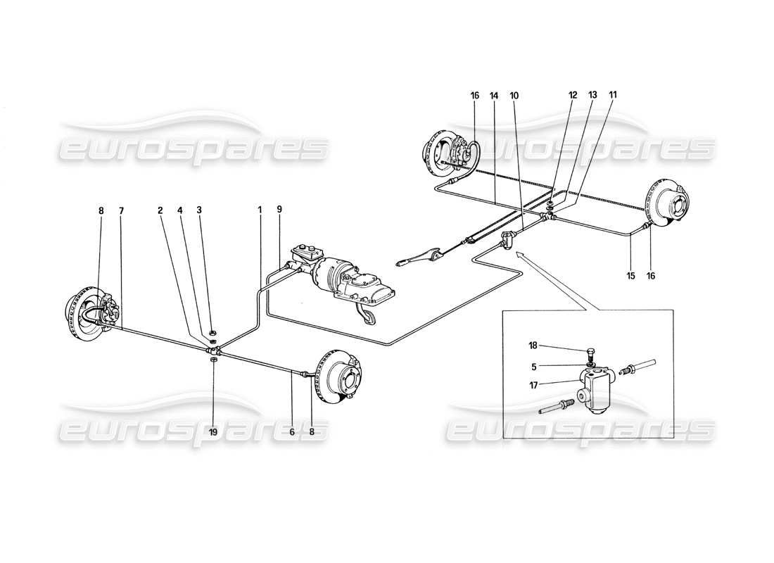 ferrari 328 (1985) schema delle parti del sistema frenante