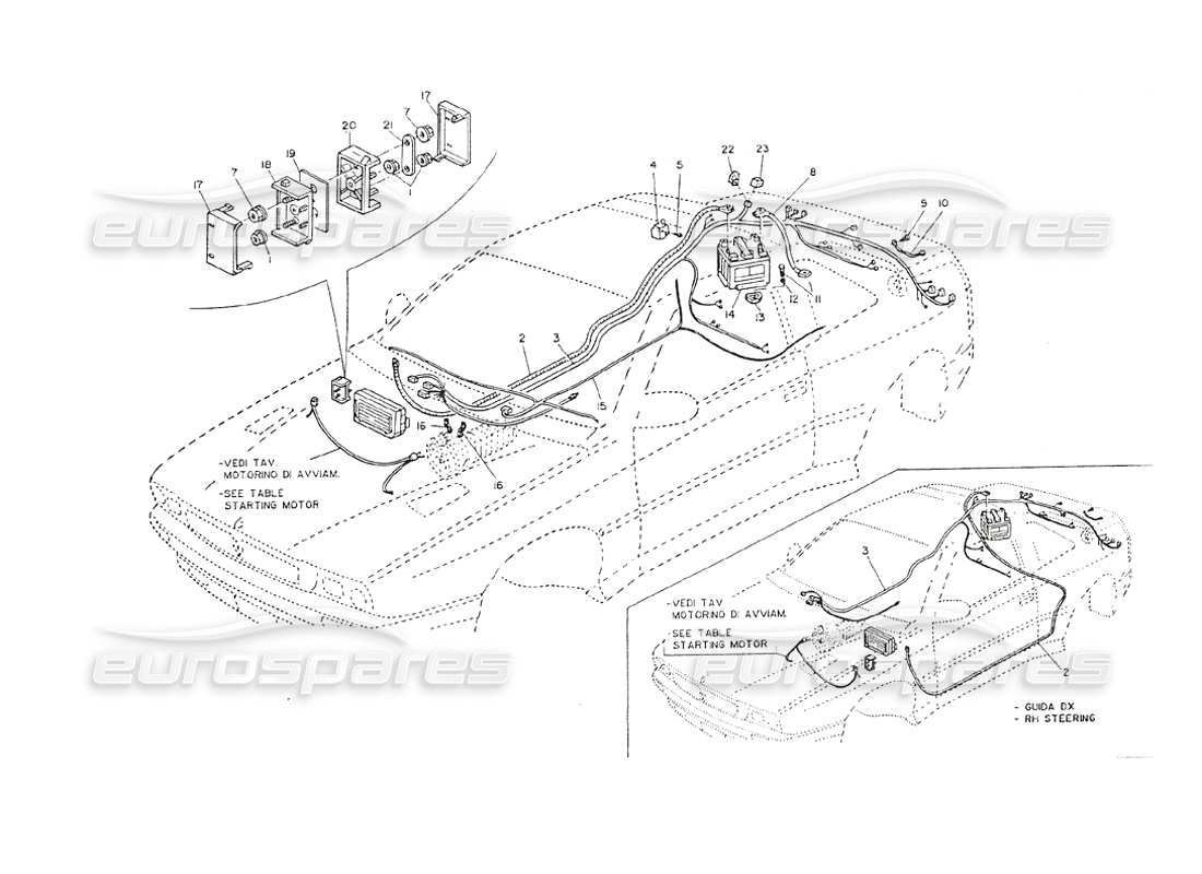 maserati shamal cablaggio alimentazione batteria diagramma delle parti