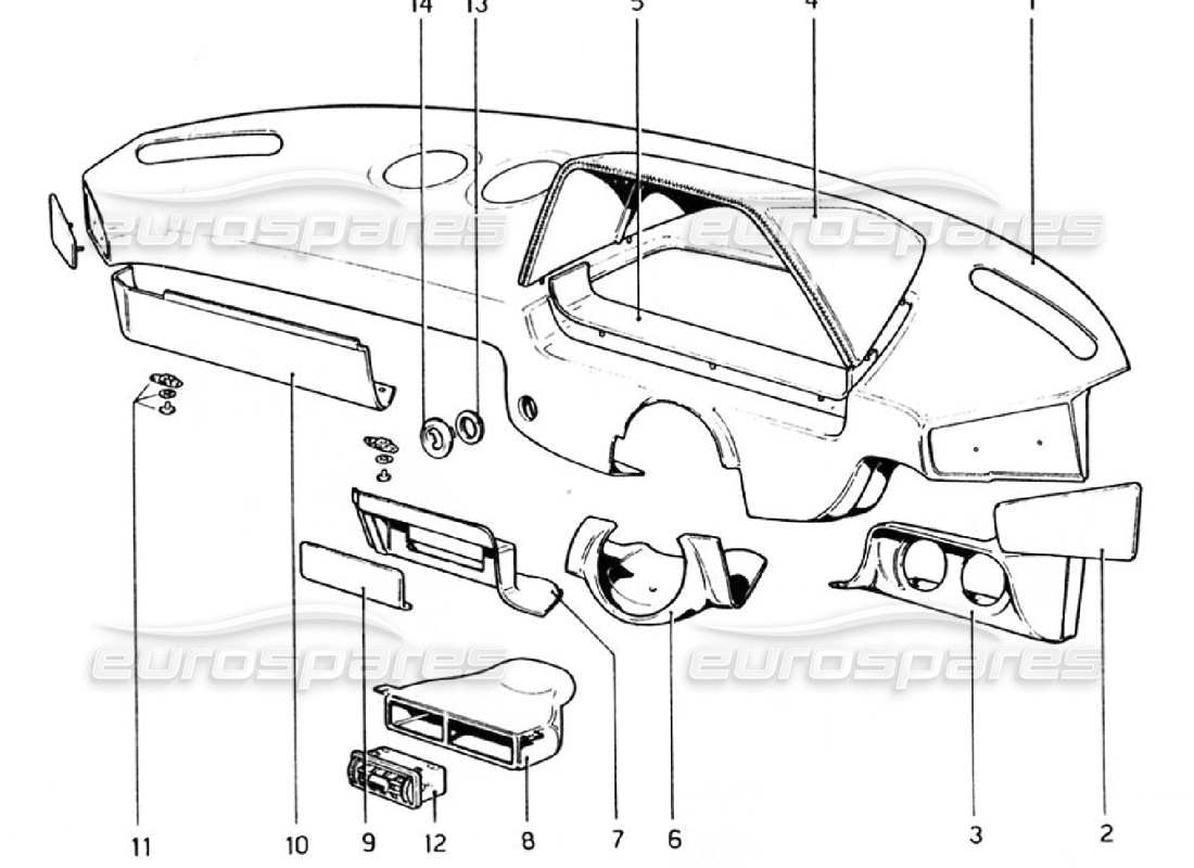 ferrari 308 gtb (1976) diagramma delle parti del quadro strumenti (valido per versioni rhd - aus).