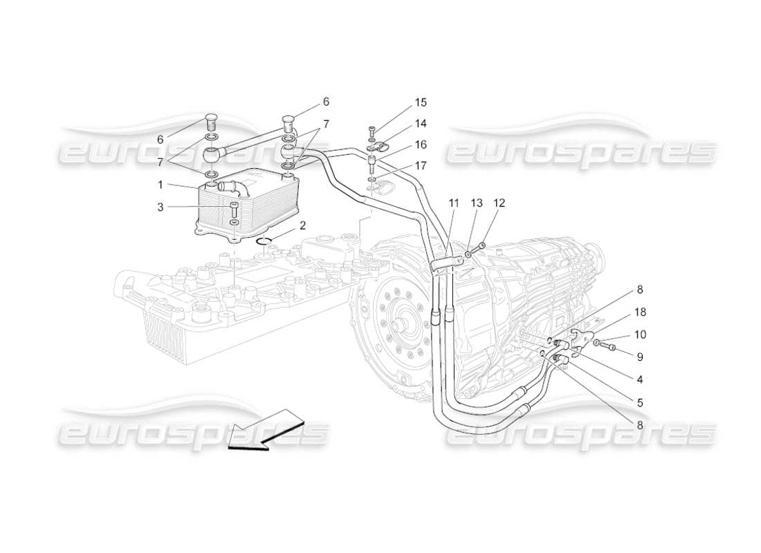 maserati grancabrio (2010) 4.7 diagramma delle parti di raffreddamento dell'olio del cambio e della lubrificazione