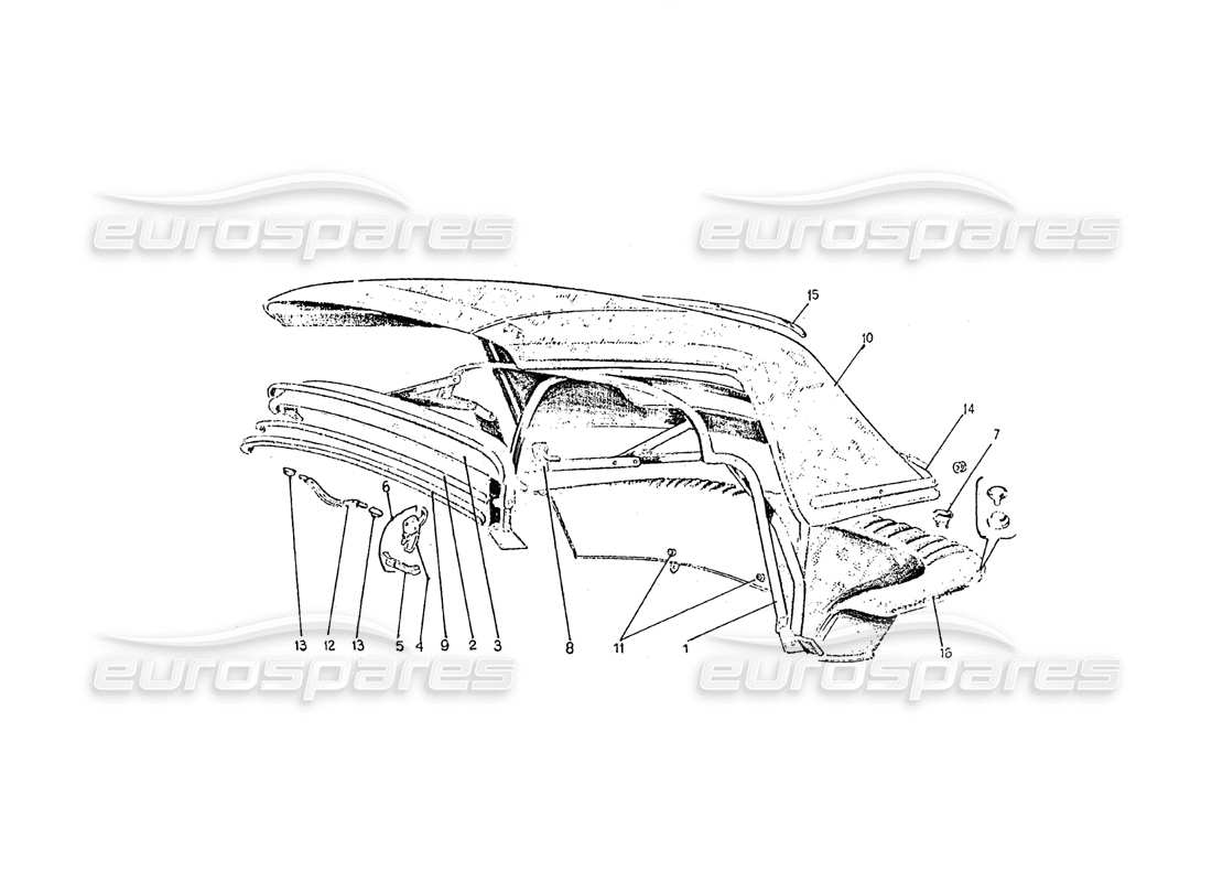 ferrari 275 (pininfarina coachwork) diagramma delle parti del gruppo capote