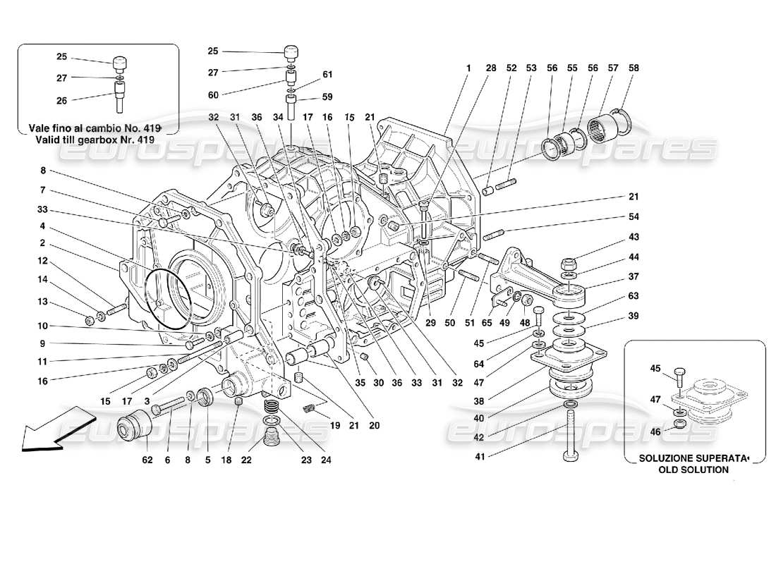 ferrari 355 (2.7 motronic) cambio: schema delle parti dell'alloggiamento del differenziale e dell'involucro intermedio