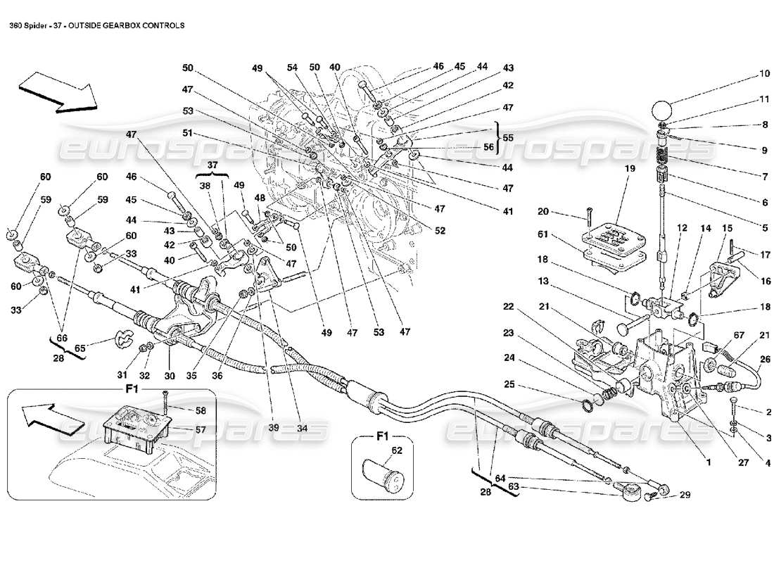 ferrari 360 spider comandi esterni del cambio diagramma delle parti