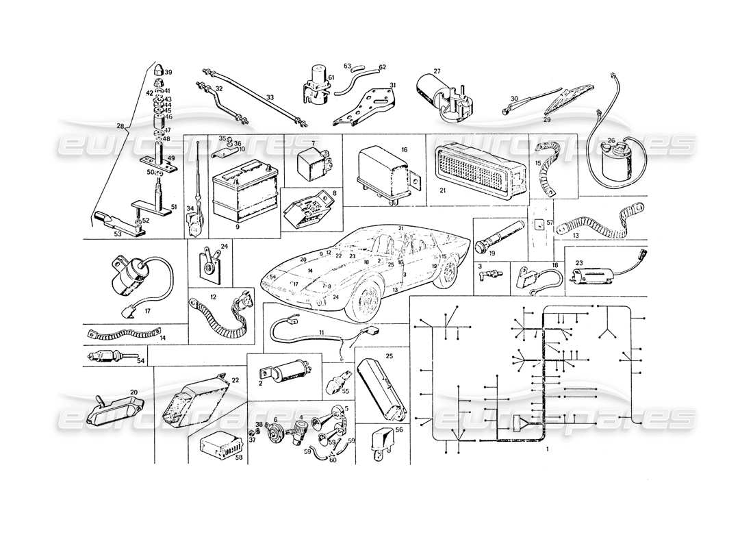 maserati khamsin materiale elettrico diagramma delle parti