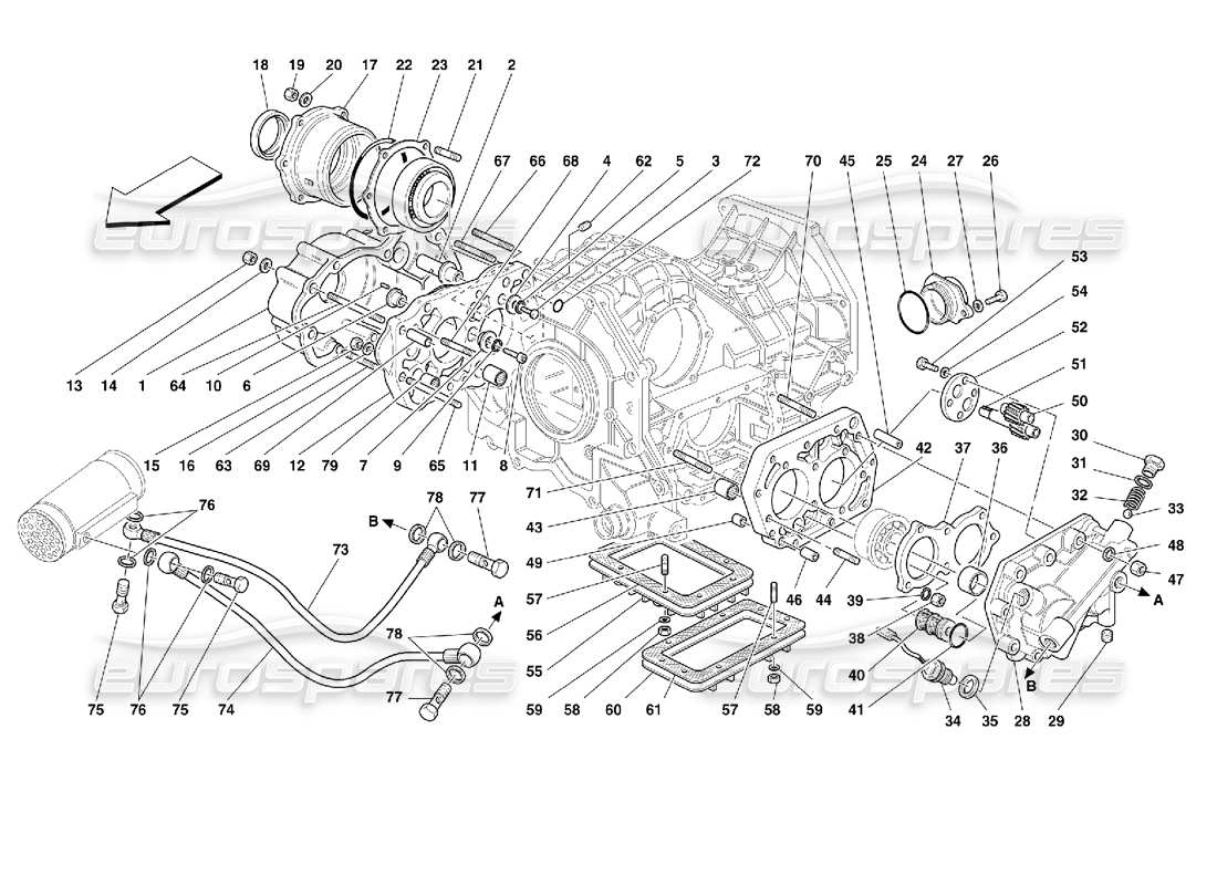 ferrari 355 (2.7 motronic) schema delle coperture del cambio e delle parti di lubrificazione