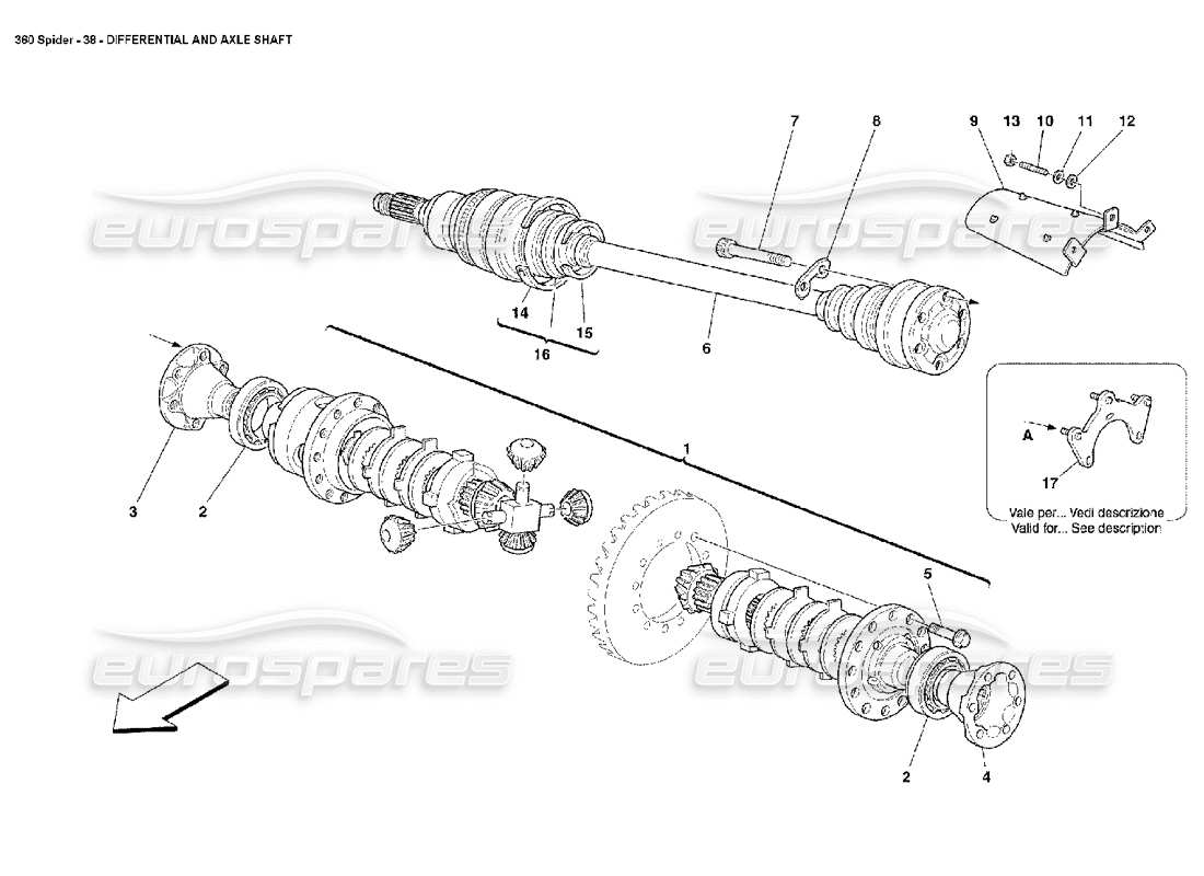 ferrari 360 spider differenziale e semiassi diagramma delle parti