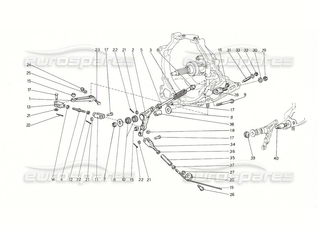 ferrari 308 gt4 dino (1976) schema delle parti del controllo operativo della frizione