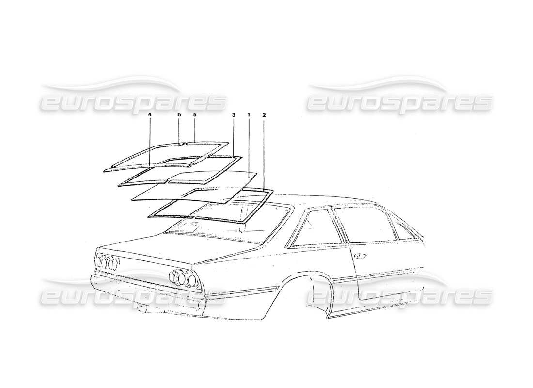 ferrari 365 gt4 2+2 coachwork schema delle parti dello schermo posteriore e delle finiture