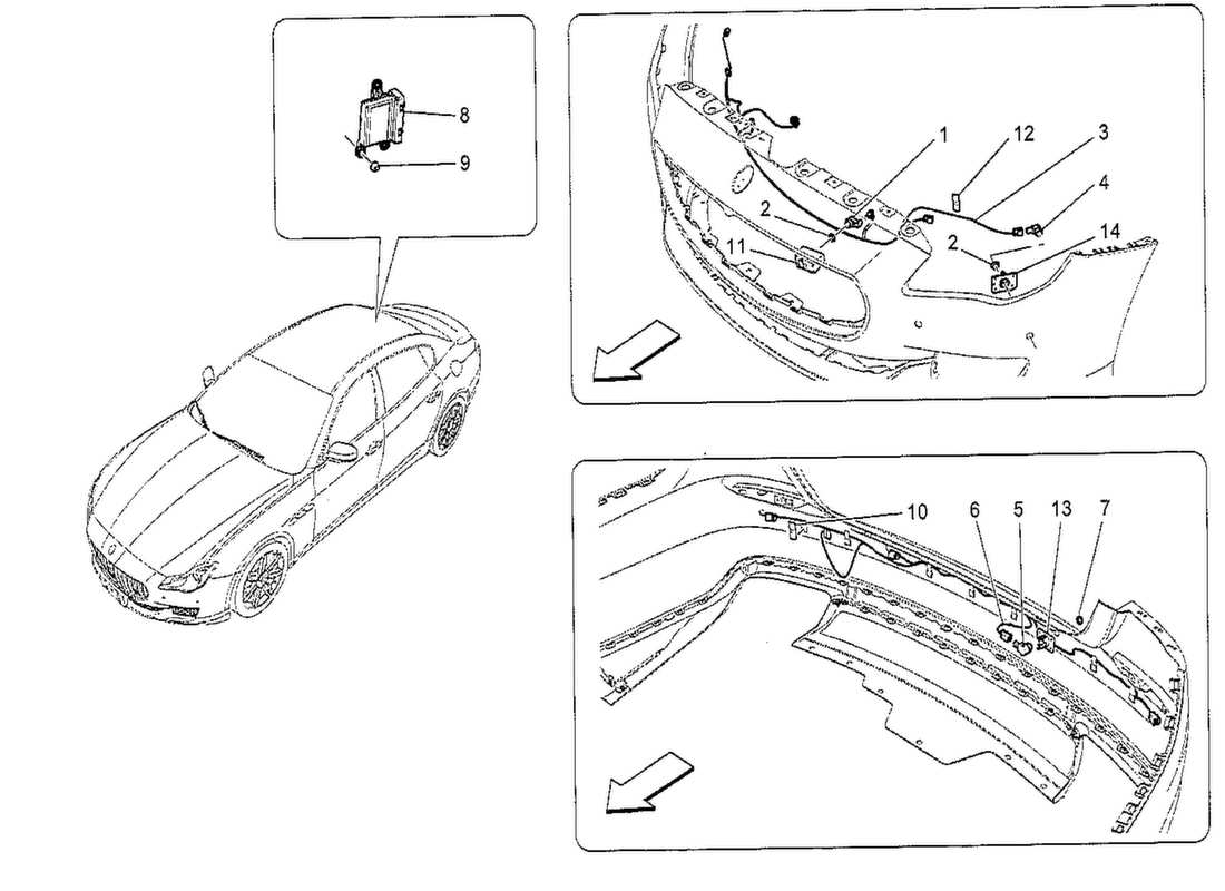 maserati qtp. v8 3.8 530bhp 2014 diagramma delle parti dei sensori di parcheggio