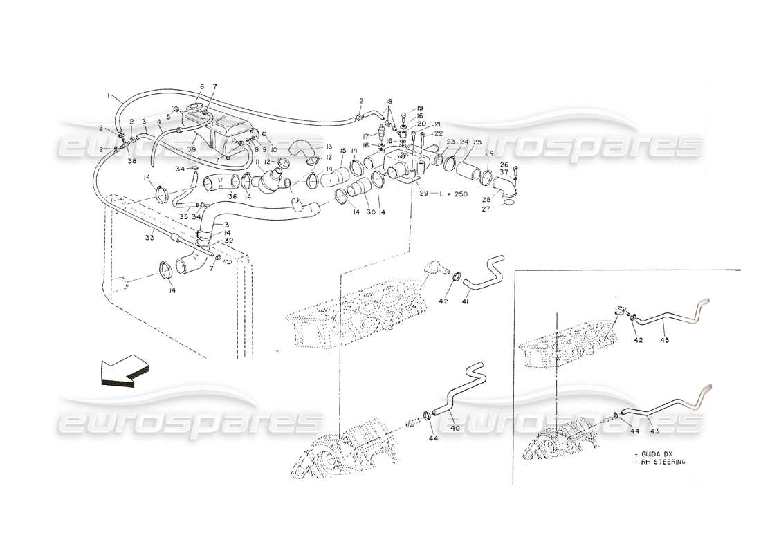 maserati shamal raffreddamento motore - corpo termostato diagramma delle parti