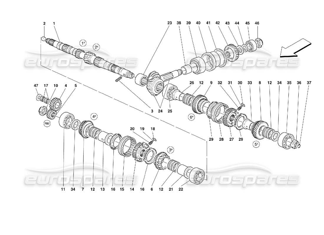 ferrari 355 (2.7 motronic) diagramma delle parti degli ingranaggi dell'albero principale