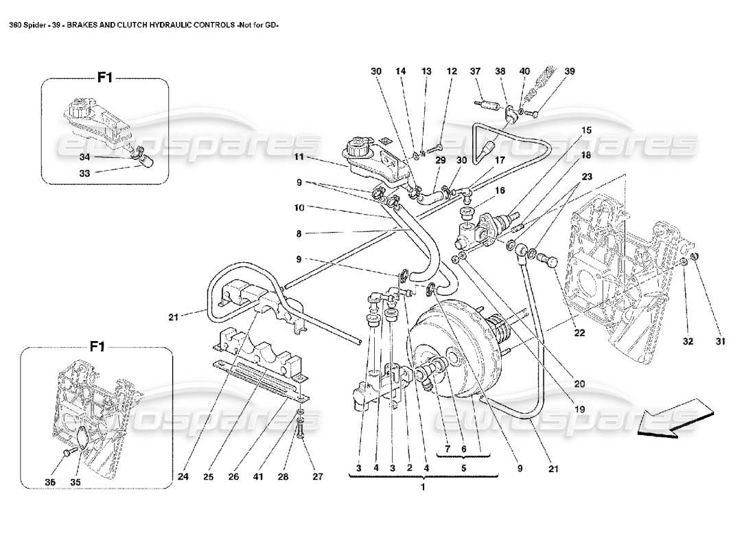 ferrari 360 spider schema parziale dei comandi idraulici di freni e frizione