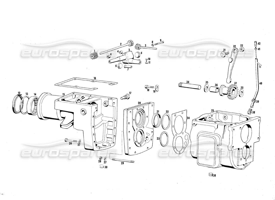 maserati qtp.v8 4.7 (s1 & s2) 1967 schema delle parti dell'alloggiamento della trasmissione