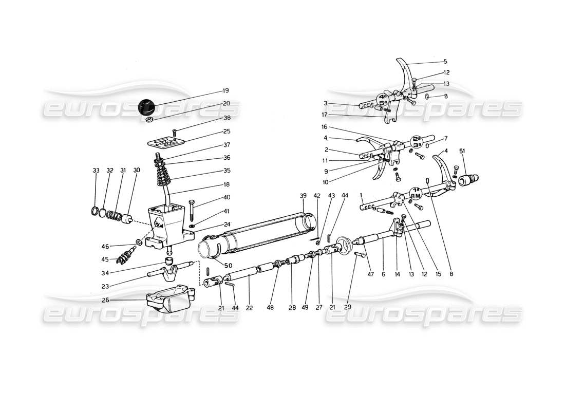 ferrari 365 gt4 berlinetta boxer comandi del cambio (dall'auto n. 17543 fino all'auto n. 18221) diagramma delle parti