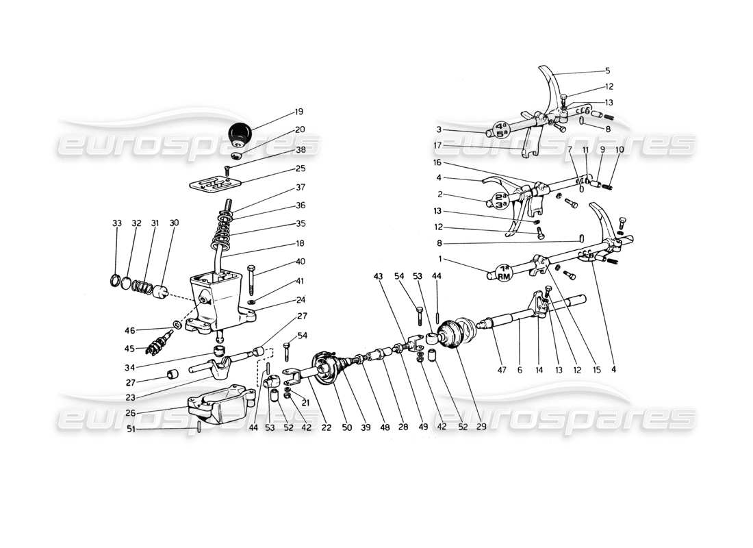 ferrari 365 gt4 berlinetta boxer comandi del cambio (dalla vettura n. 18225) diagramma delle parti