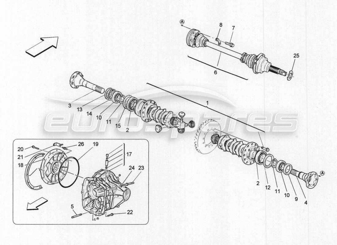 maserati granturismo special edition diagramma delle parti del differenziale e dei semiassi posteriori