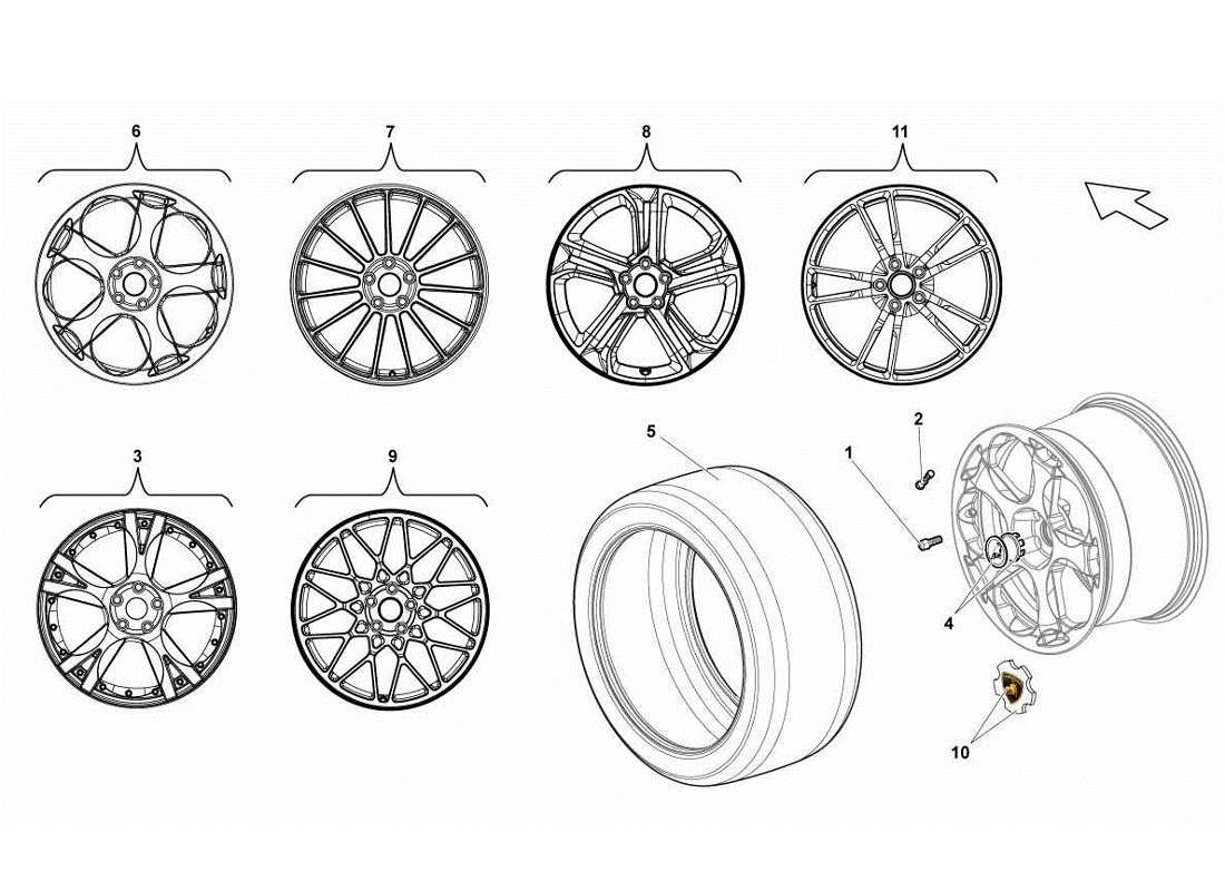 lamborghini gallardo lp570-4s perform pneumatico posteriore diagramma delle parti